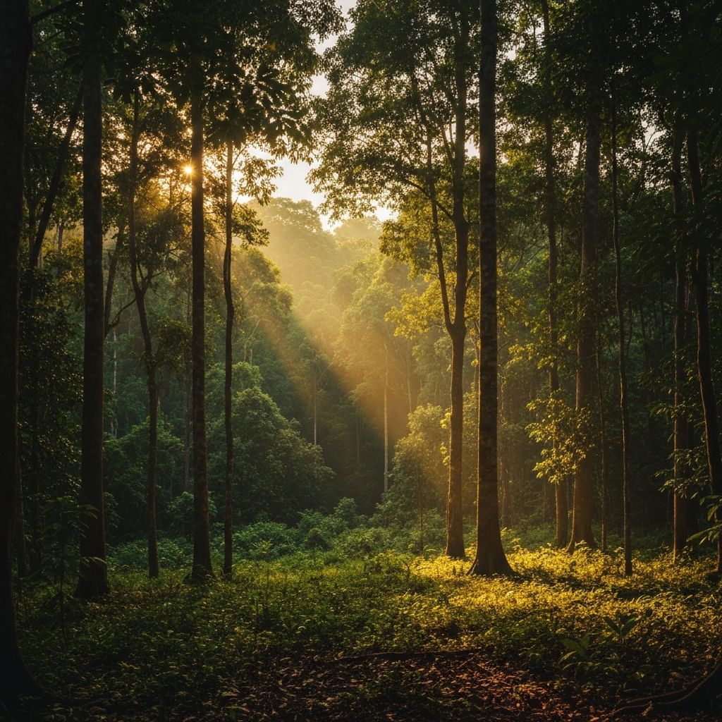 Hutan tropis Indonesia saat golden hour